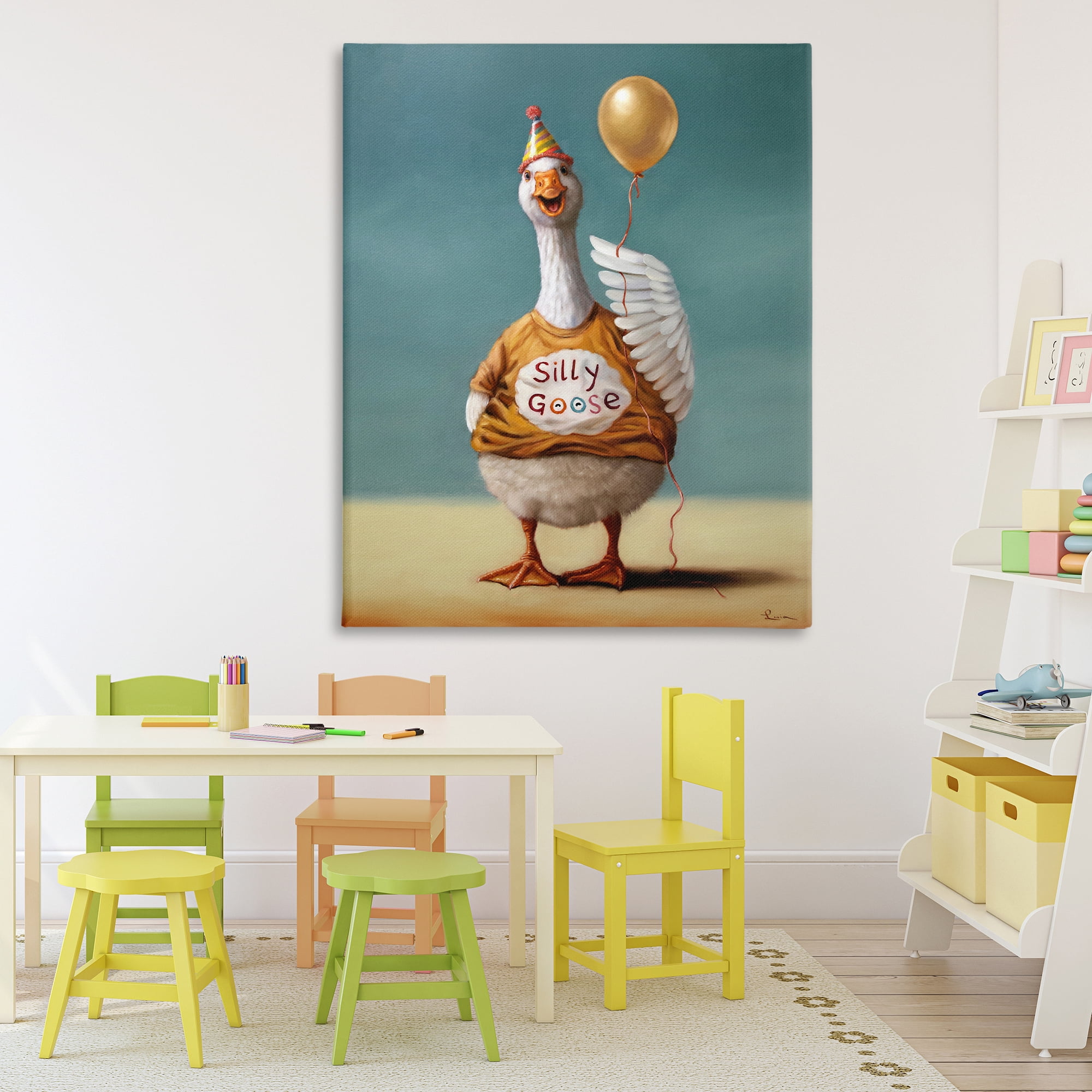 Stupell Industries Silly Goose with Balloon Canvas Wall Art, design by Lucia Heffernan