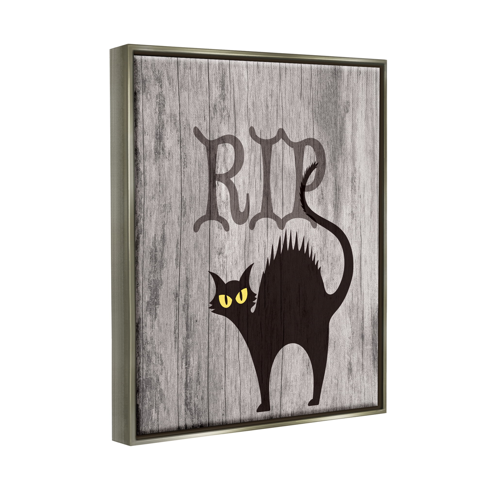 Stupell Industries RIP Halloween Cat Holiday Painting Gray Floater Framed Canvas Art Print Wall Art, 25 x 31