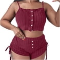 thumbnail image 2 of Naittoop Womens 2 Piece Set Ribbed Cami Top with Adjustable Straps and Drawstring Ruffle Shorts Cozy Casual Streetwear Daily Outfit, 2 of 4