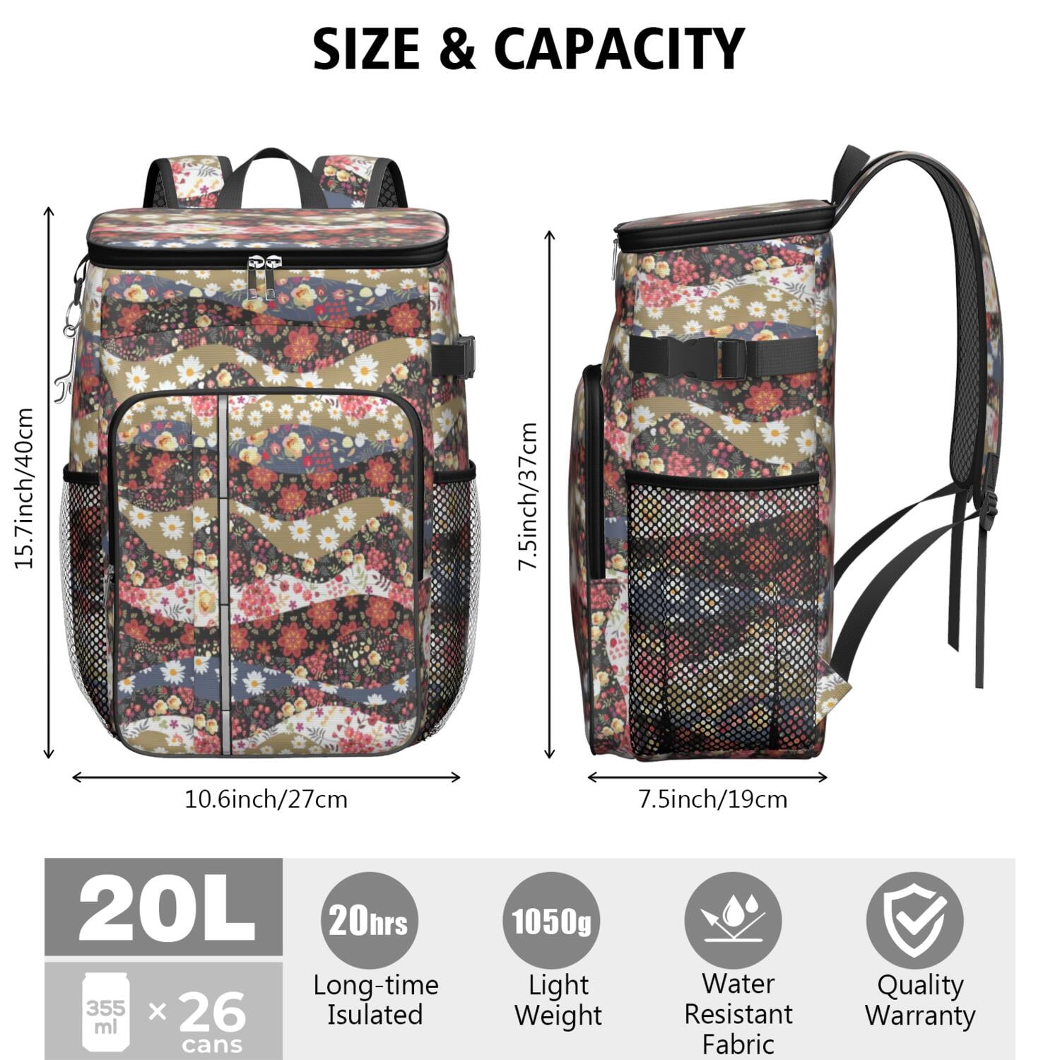 Travel Cooler Bag - Pioneer Flower Camping Beer Cooler Backpack with Bottle Opener- Waterproof Insulated Picnic Backpacks - Cooler Bag for Beach