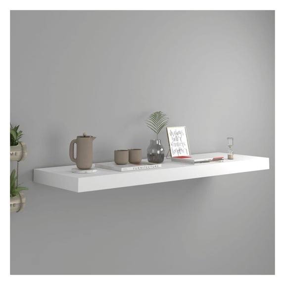 Wall Shelf Floating White 31.5x9.3x1.5", MDF Display Shelves for Books & Decor - Invisible Mount, Durable & Easy Install