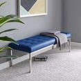 thumbnail image 2 of Contemporary Modern Urban Designer Living Room Lounge Club Lobby Accent Chair Bench, Faux Vinyl Leather Metal Steel, Navy Blue Silver, 2 of 4