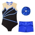 thumbnail image 3 of YONGHS Kids Girls Gymnastics Dance Outfit Ice Skating Leotard Unitard with Shorts Hair Tie Set Royal Blue 4, 3 of 7