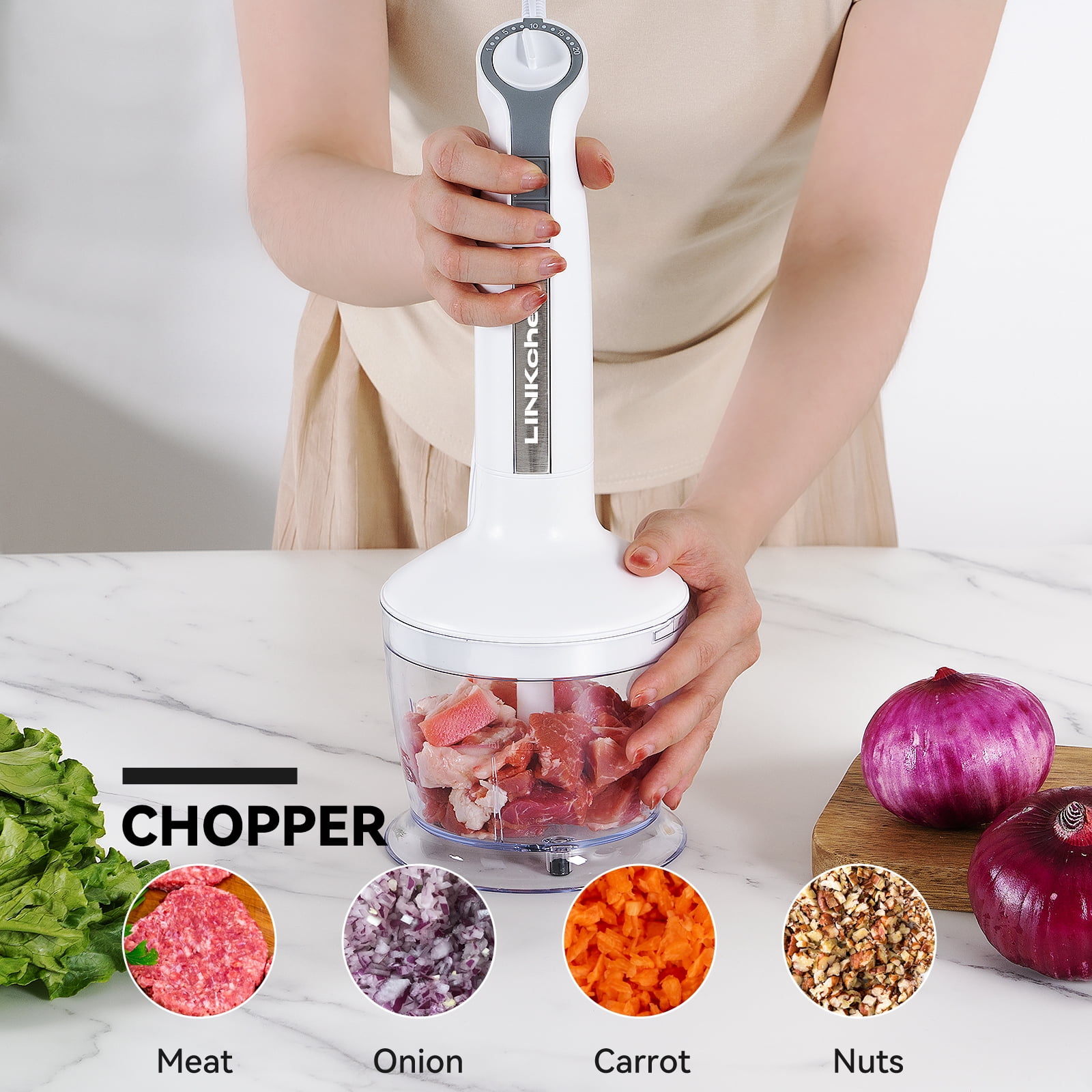 LINKChef Immersion Blender, 20Speed 1000W 5in1 Immersion Hand Blender, Stick Blender with Turbo Mode(图5)