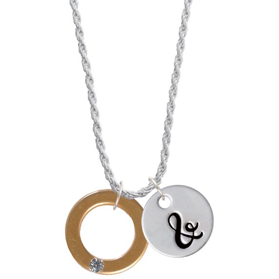Delight Jewelry Acrylic 7/8" Ring with 4mm Goldtone Crystal Silvertone Script Initial Disc - & - Charm Necklace, 20"+3"