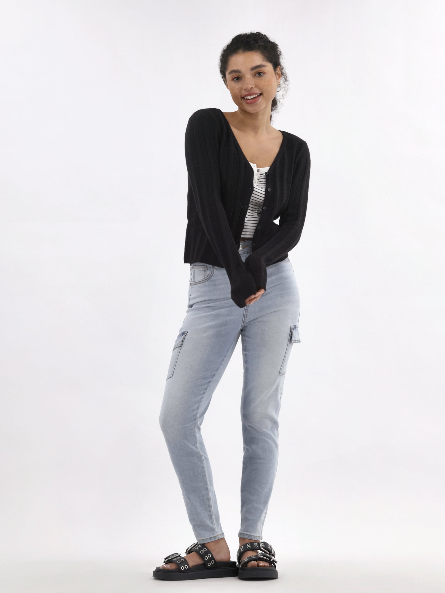 No Boundaries Textured Button Front Cardigan Sweater, Women's