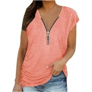GUZYING Womens Tops Corset Tops for Women Women's Zip Short Sleeve Lightweight Sweatshirts Solid Color Hedging Tops White Long Sleeve Shirts for Women Savings Clearance Valentine Shirts Pink,2XL