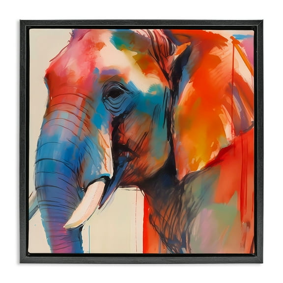 Stupell Industries Elephant with Modern Hues Animals & Insects Painting Black Floater Framed Canvas Art Print Wall Art, 18 x 18