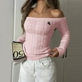 thumbnail image 3 of Women's Fashion Off-the-shoulder Solid Color Long-sleeved Sweater for Fall Winter Shoulder-Baring Style,Pink,XL, 3 of 5