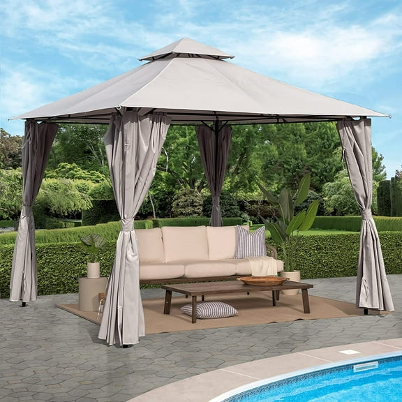 Saim 10x10 Ft Outdoor Patio Garden Gazebo Canopy, Outdoor Shading, Gazebo Tent with Curtains