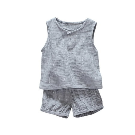 

DNDKILG Infant Baby Toddler Children Girl Boy Outfits Short Sleeve Clothing Set Tank Top and Shorts Set Summer Khaki 6M-5Y