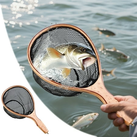 Fly Fishing Landing Net 144 Inch Wooden Handle Rubber Coated Micro Mesh Trout Stream Net Collapsible Design Copper Fittings Lightweight Durable