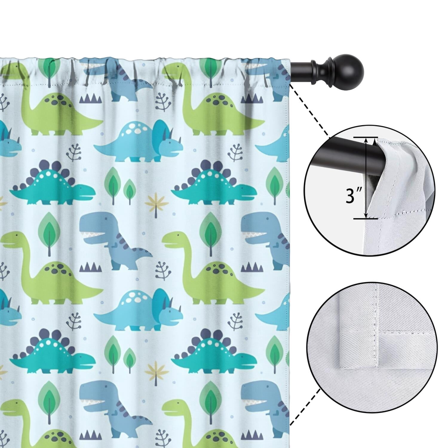 Blackout Kids Curtains,LightBlue Cartoon Dinosaurs Trees Pattern Childrens Insulated Curtains Set Of 2,Bedroom Essentials,Toddler Room Decor 42"x54"