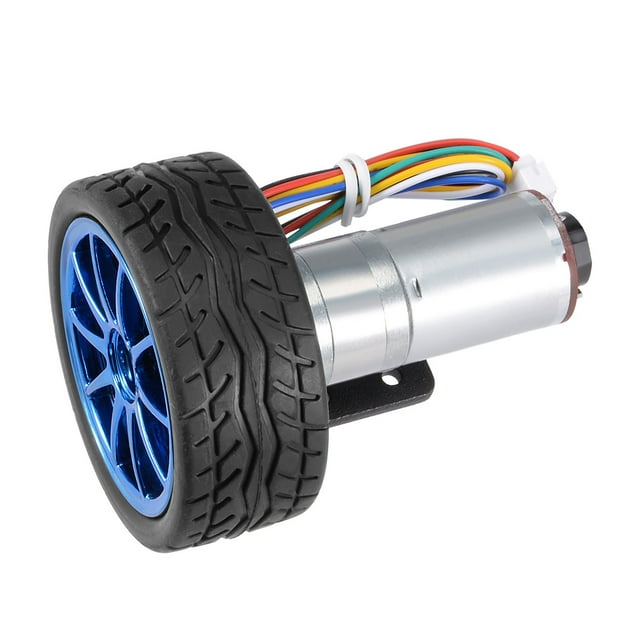 1 Set GM25-370 350RPM Eje de Forma D Motor de Engranaje de 6 Cables con Codificador y Rueda