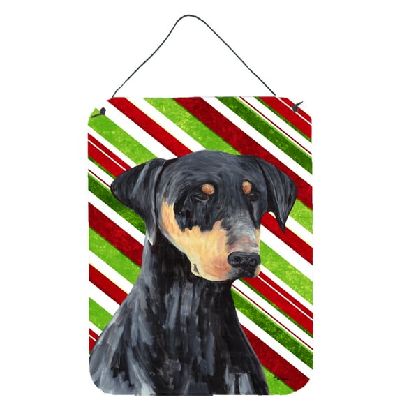 Carolines Treasures SC9337DS1216 Doberman Candy Cane Holiday Christmas Wall or Door Hanging Prints 12WX16H multicolor