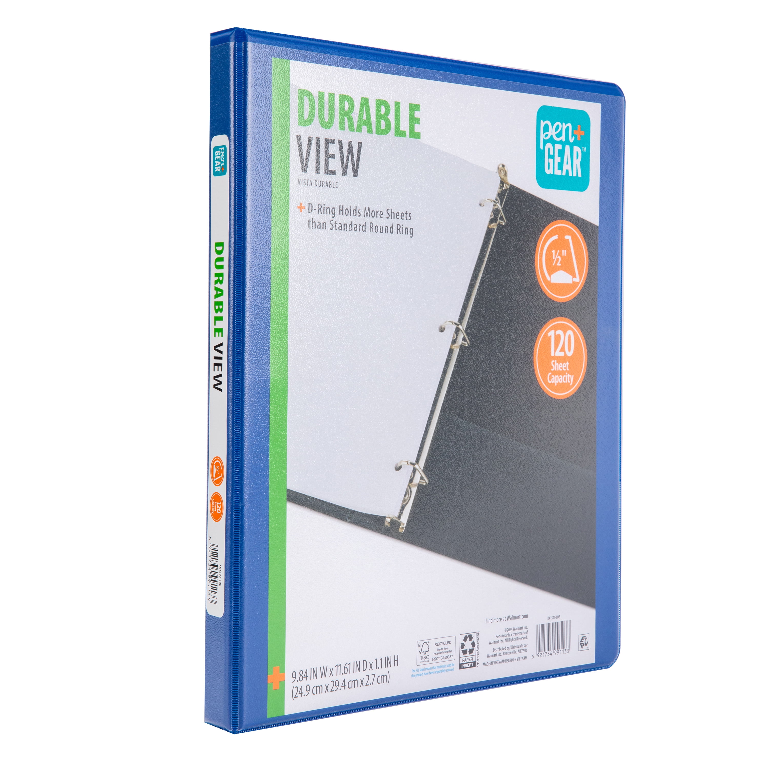 Pen+Gear Durable View 1/2" D-Ring Binder, Cobalt Blue