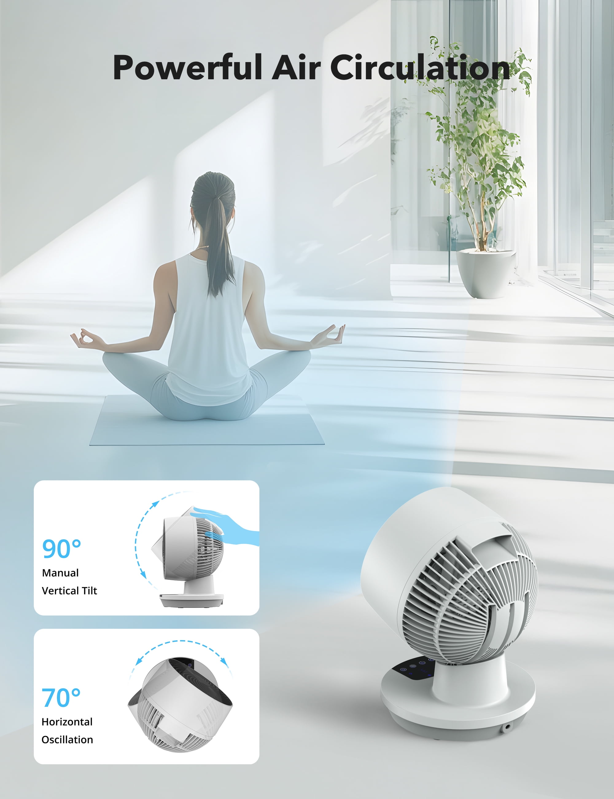 Taotronics Desk Fans for Bedroom, 12-Inch Powerful Airflow, 25db Quiet Table Air Circulator Fans for Whole Room, 160° Adjustable Tilt, 8-Hour Timer, Portable Dorm Fan with Remote, 3 Speeds, Desk