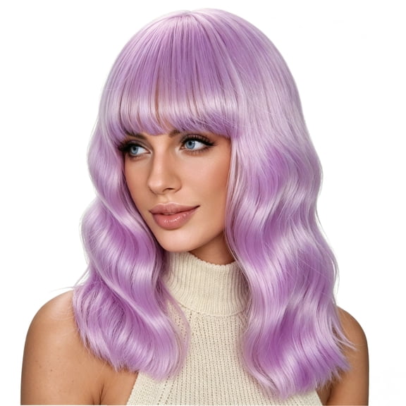 LOHXINHAIR Bob Wig Loose Wavy Shoulder Length Purple Hair for Women