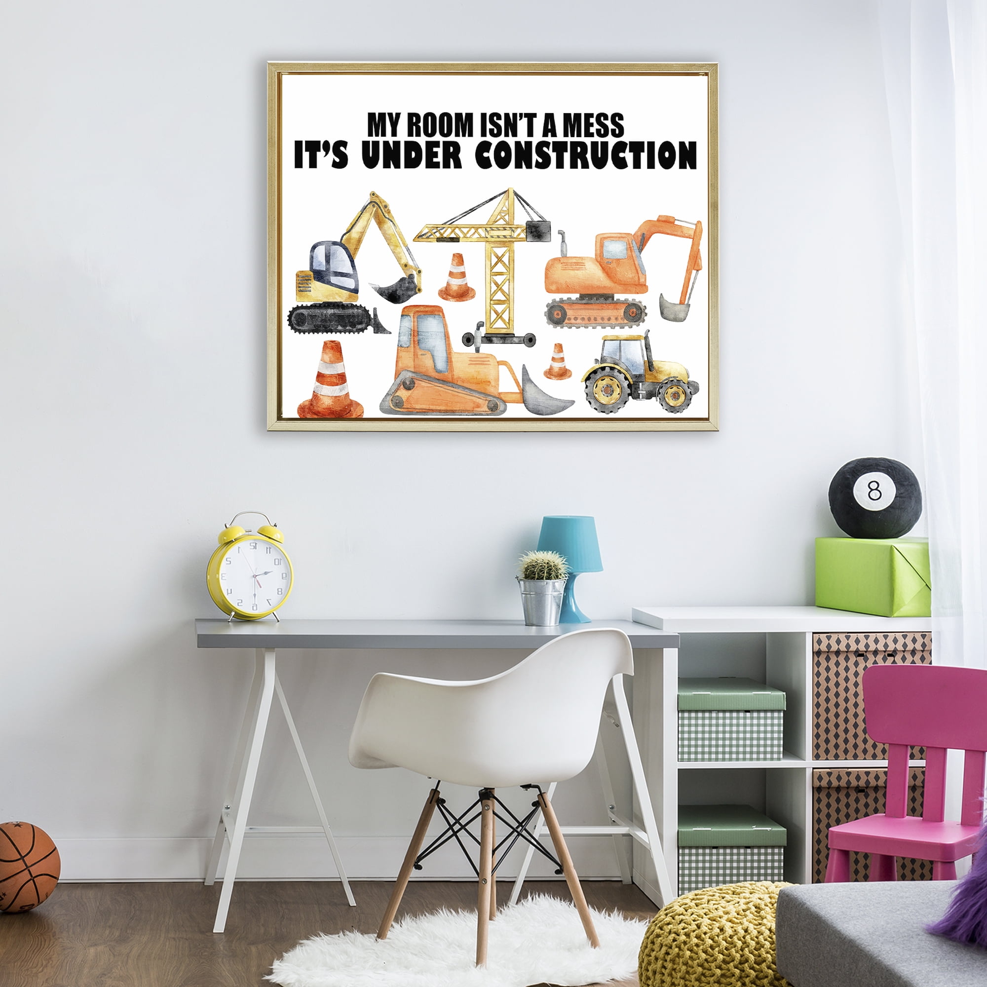 Not A Mess Under Construction Gold Framed Floater Canvas Wall Art, design by Kim Allen