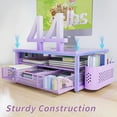 thumbnail image 5 of MEHOOM Desk Organizer, 3-Tier Monitor Stand with Storage and 2 Pen Holder, Laptop Stand, Office Desk Accessories for Office Supplies, Purple, 5 of 12