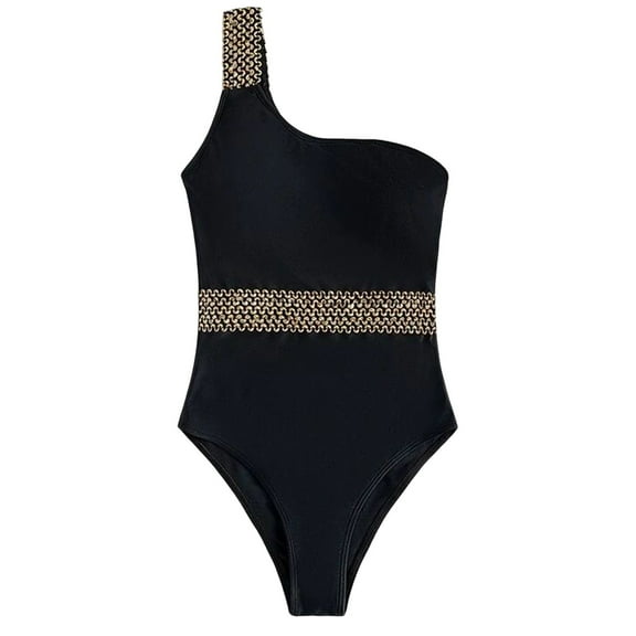 Sngxgn Women's Swimsuits Swimwear Asymmetric Ruffle Monokinis Bathing Suits(Black,L)