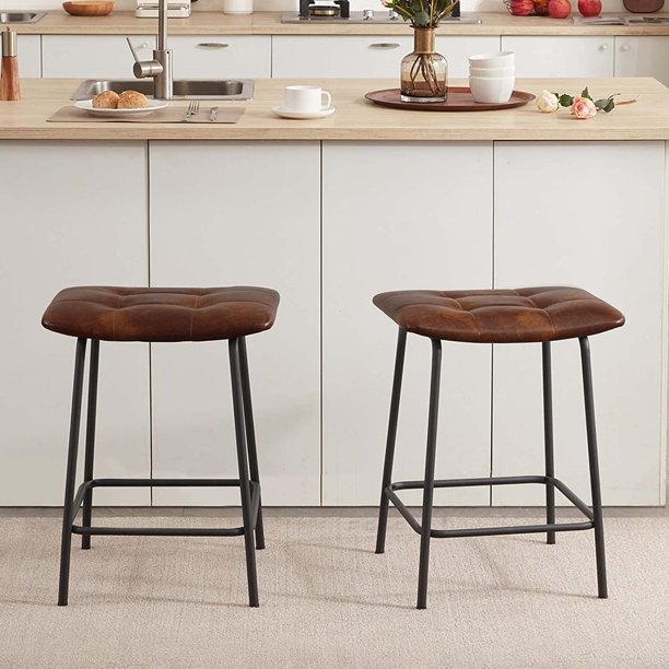 Duhome 24" Counter Height Bar Stools Set of 2, Faux Leather Tufted