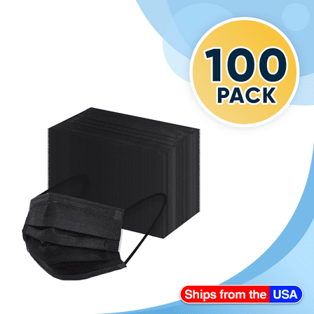 Black Disposable Face Masks, 3-ply Breathable Masks, Elastic Ear Loop Mask - Black Color Pack of 100
