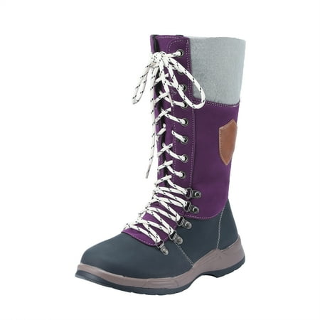 

LBECLEY Boots for Women Leather Mid Thermal Durable Calf Snow Outdoor Boots for Women Boots Boots Winter Boots Women s Boots Medium Rain Boots Purple 41
