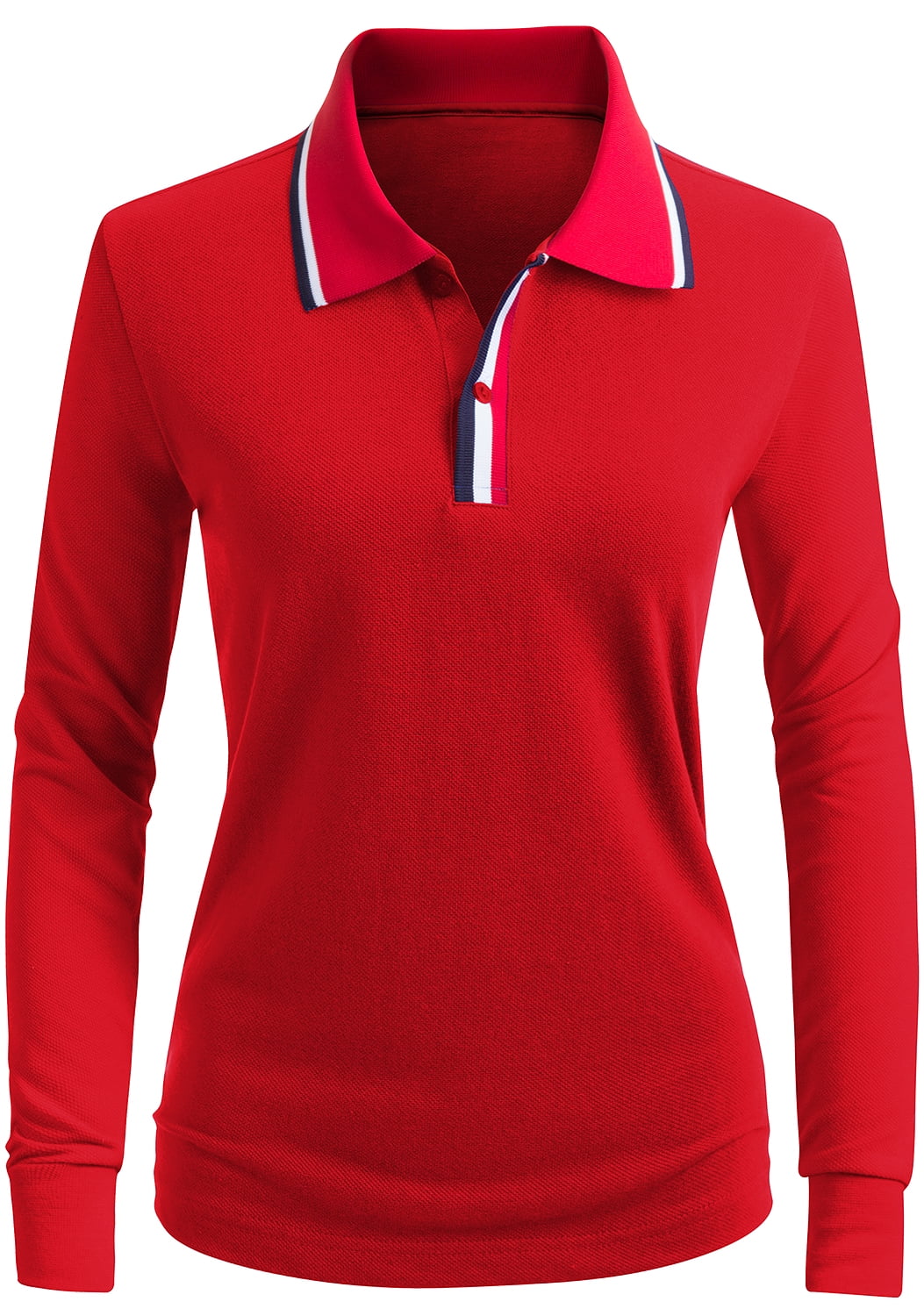 CLOVERY Women's Activewear 2Button Long Sleeve Point Collar Polo Shirt — free download