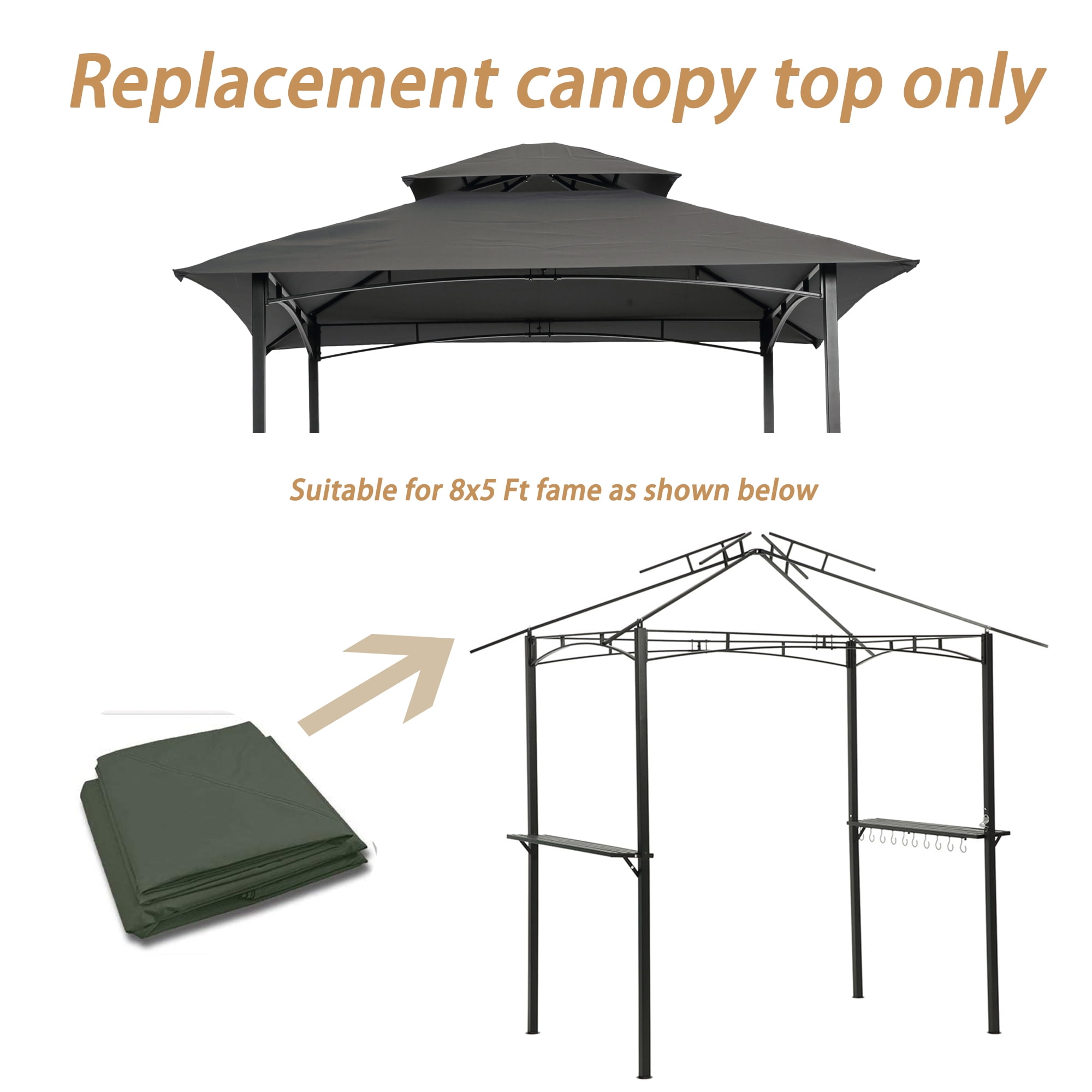 Faitaliicy 8x5Ft Grill Gazebo Replacement Canopy Roof Double Tiered BBQ Tent Cover Outdoor Grill Shelter Canopy Top With Rainproof Fabric For Backyard Park,Without Metal And Other Structures
