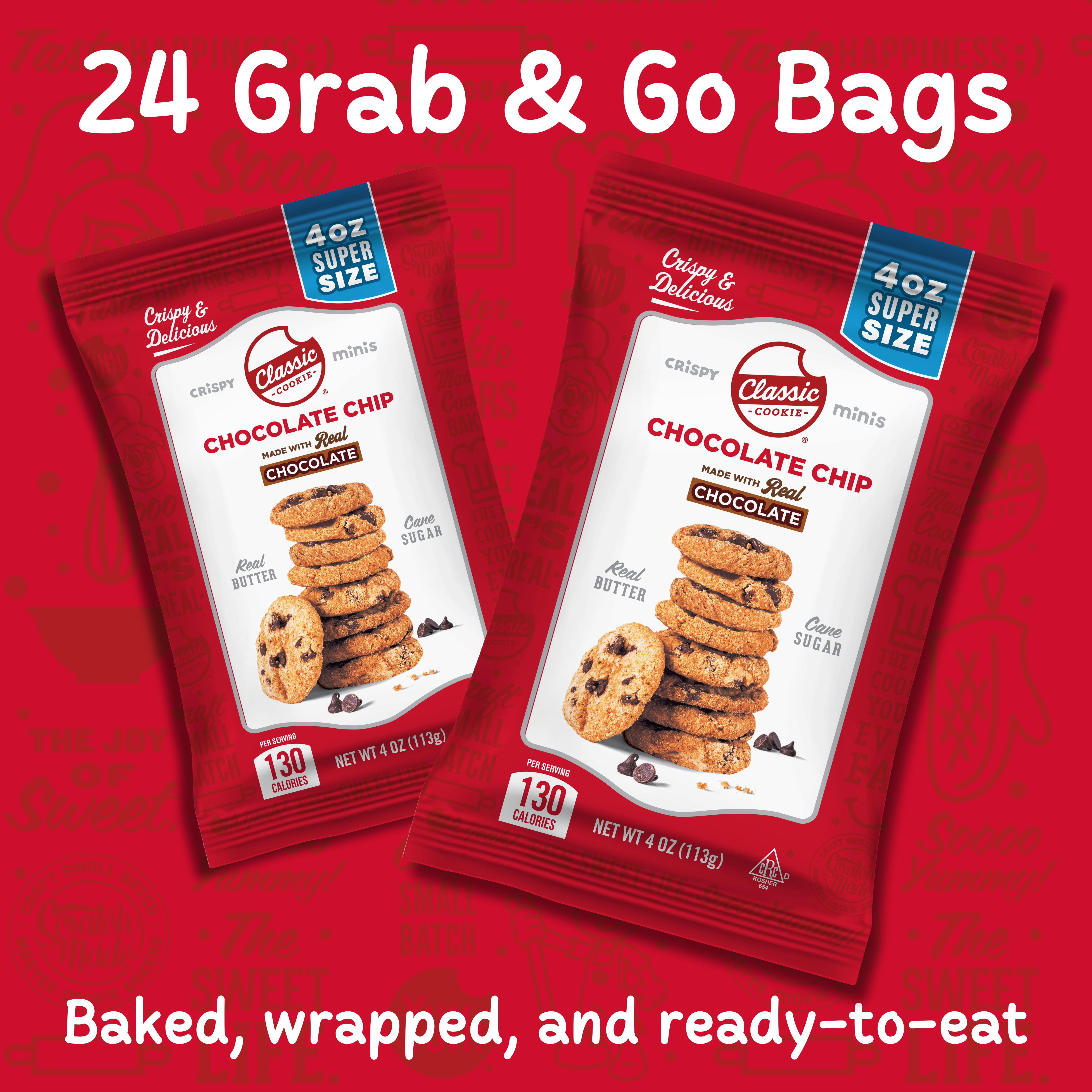 Classic Cookie Chocolate Chip Crispy Mini Cookies, 24 Count, 4oz Bags