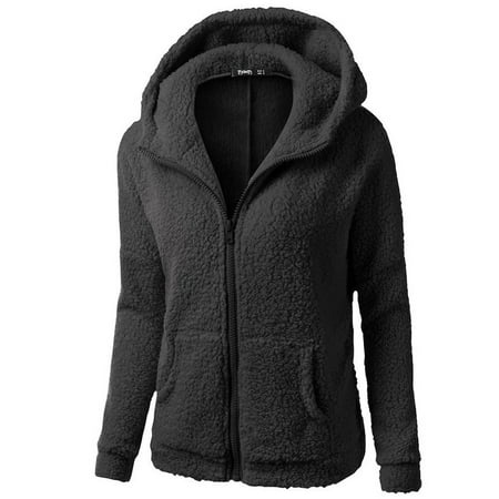 Roseonmyhand Women Hooded Sweater Coat Winter Warm Wool Zipper Coat Cotton Coat Outwear