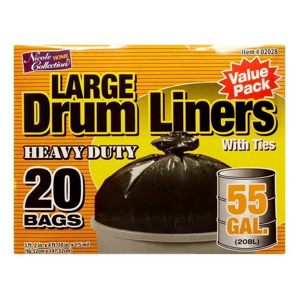 Nicole Home Collection Heavy Duty Drum Liners Trash Bags, 55 Gallon