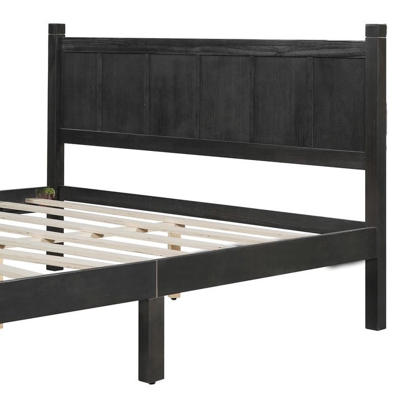Queen Size Farmhouse Platform Bed with Flat Panel Designed Headboard & Footboard, Minimalist Wood Bed Frame with Under-Bed Storage