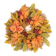 PersonalhomeD Fall Wreath for Front Door Autumn Harvest Wreaths with Maple Leaf Pumpkin and Eucalyptus Leaves Garland for Halloween Thanksgiving Festival Décor