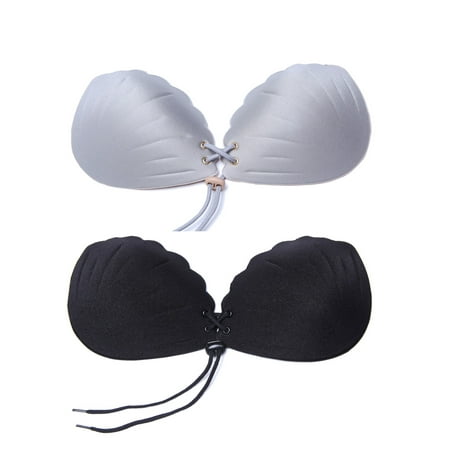 NK HOME 2 Pack - Mixed Colors - Comfortable Strapless Self Adhesive Sticky Bra Push Up Invisible Silicone Bras for Women with Drawstring Great for Events Weddings Strapless Sticky (Best Comfortable Push Up Bra)