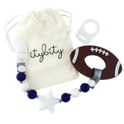 Itybity Football Baby Teething Toy with Pacifier Clip Boy or Girl Teether (Navy, White)