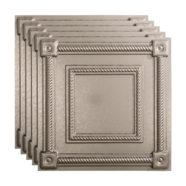 FASÄDE Coffer Decorative Vinyl 2ft x 2ft Lay in Ceiling Panel in Galvanized Steel(5 Pack)