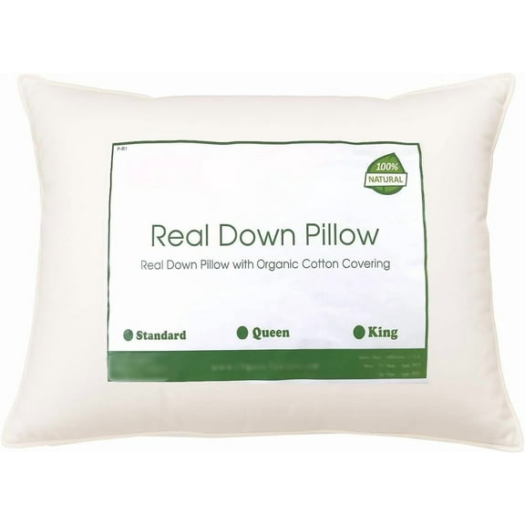 OrganicTextiles Down Pillow, Queen Size, Heavy Filling, with Organic Cotton Cover, Support Back and Neck, 1 Pillow
