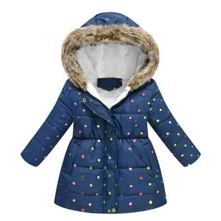 Leey-World Toddler Boys Winter Coat Girls Winter Coat Jacket Hooded Long Puffer Jacket Flower Print Warm Outdoor Coats for Kids 3-11 Years(Dark Blue 6-7 Years)