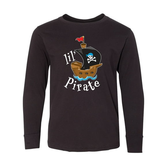 Inktastic Lil' Pirate pirate ship, blue bandana Long Sleeve Youth T-Shirt