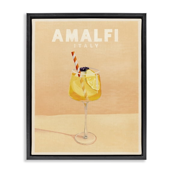 Stupell Industries Amalfi Italy with Cocktail Food & Beverage Painting Black Floater Framed Canvas Art Print Wall Art, 17 x 21