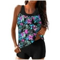 thumbnail image 2 of 2 Piece Tankini Swimsuit with Shorts for Women Crew Neck Sleeveless Tank Top High Waisted Bottoms Summer Floral Swimwear, 2 of 6