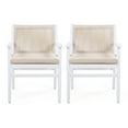 thumbnail image 3 of Christopher Knight Home Outdoor Patio Dining Chairs, Wood Arm Chair with Cushion, Rope Back, White, Set of 2, 3 of 12