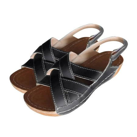 

NOKIO Ladies Summer Fish Mouth Sandals Fisherman Wedge Sandal for Women Cushioned Footbed for All-Day Comfort and Support - Adjustable Hook & Loop Straps with Buckle Detail