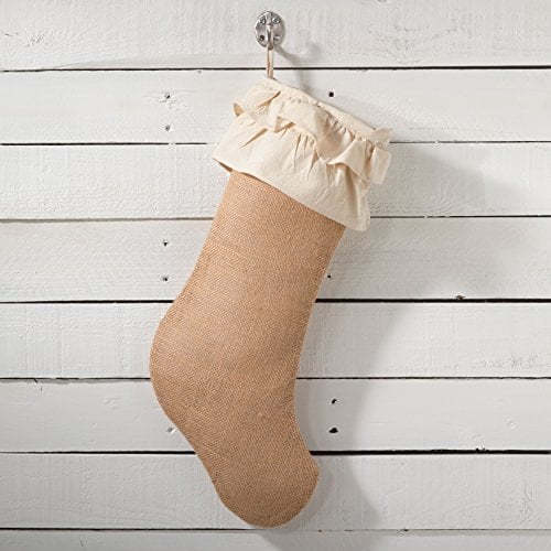 Sidonia Cotton and Jute Ruffled Holiday Decor Christmas Stocking, One Piece