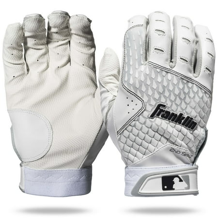 Franklin Sports MLB Batting Gloves - 2nd Skinz Batting Gloves - Baseball + Softball Gear - Adult L White Pair for Hitting - Adult Large