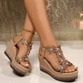 thumbnail image 3 of IUJSOY Wedge Sandals for Women Platform T-Strap Rhinestone Butterfly Elastic Ankle Strap Sandals, 3 of 9