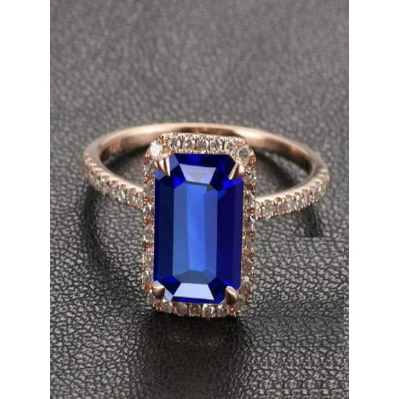 Sale: 1.50 Carat Blue Sapphire and Diamond Engagement Ring in 10k Rose Gold for Women on Sale