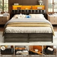 thumbnail image 7 of iSunirm Upholstered Twin Headboard with Hidden Drawer Storage, Full Size Bed Headboard with Power Outlet and LED Light, Free Standable, Sturdy and Stable Meta Frame, Noisy Free, Gray Oak, 7 of 7